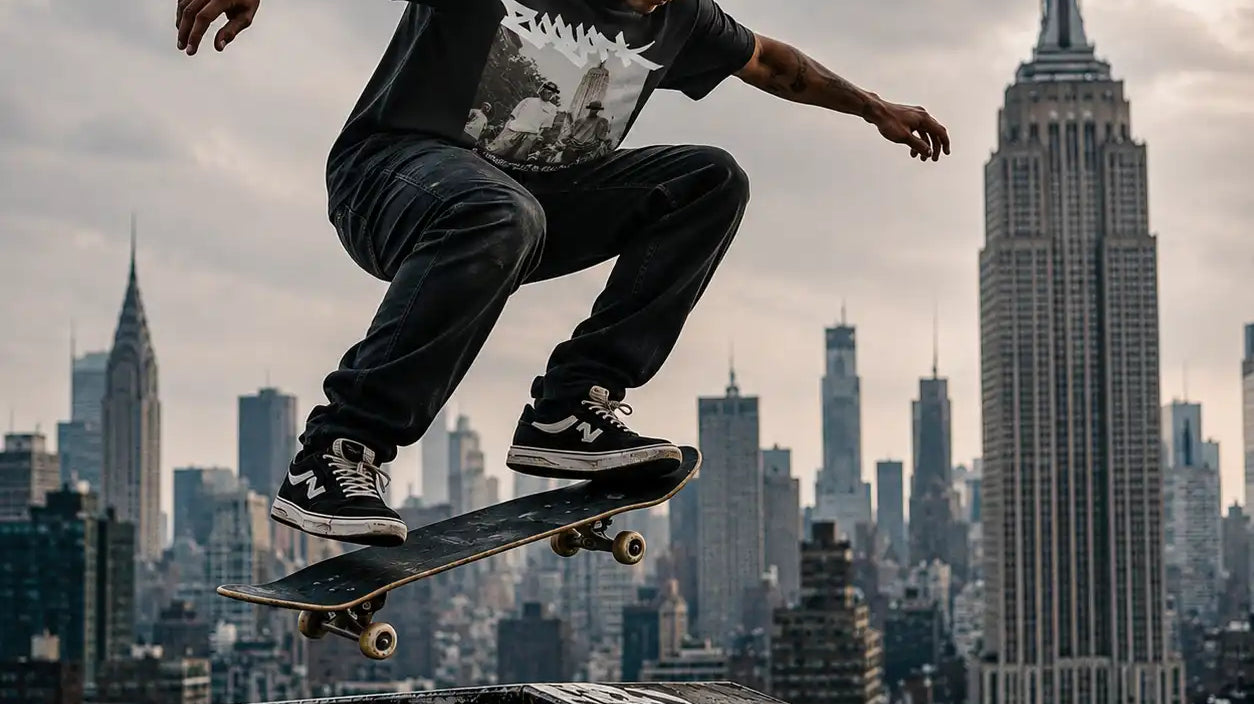 Skateboarder wearing a Zoo York t-shirt in NYC