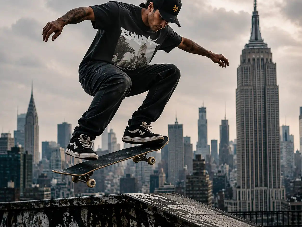 Skateboarder wearing a Zoo York t-shirt in NYC