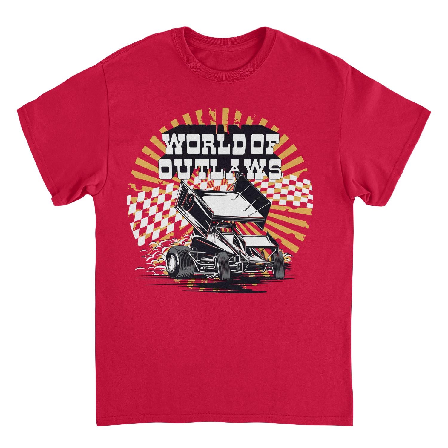 World of Outlaws Yellow Starburst Red T-Shirt