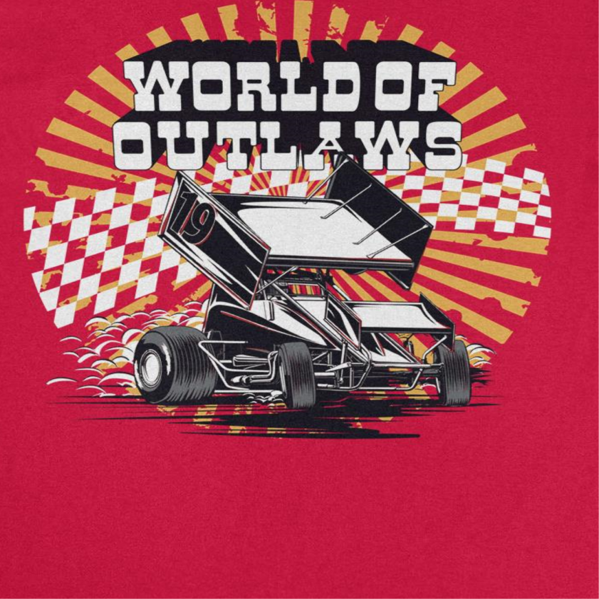 World of Outlaws Yellow Starburst Red T-Shirt