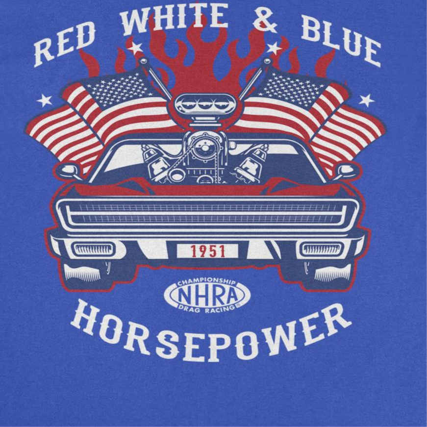 NHRA Red White and Blue Horsepower Royal T-Shirt