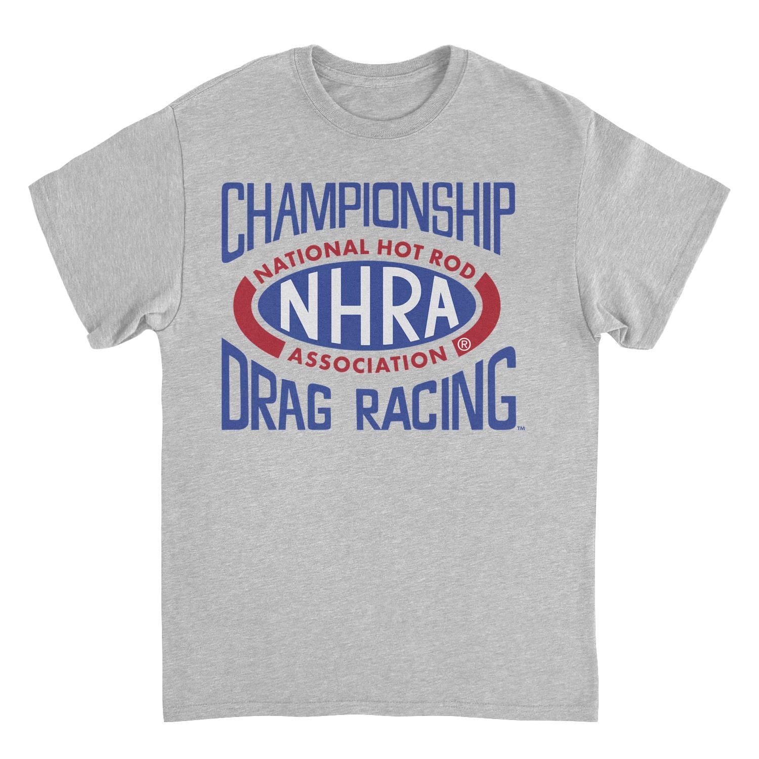 NHRA National Hot Rod Association Drag Racing Red Blue Logo Sport Grey T-Shirt