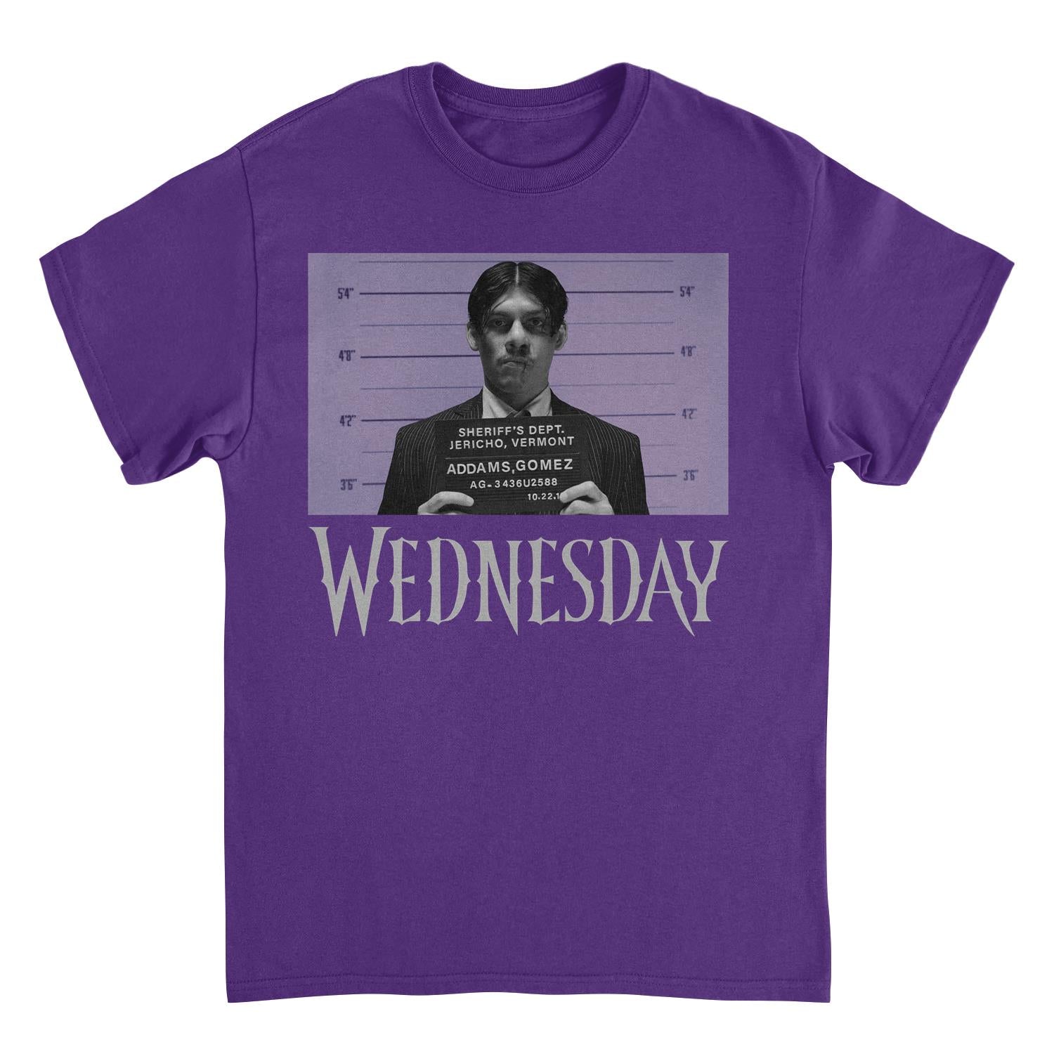 Wednesday Mug Shot Purple T-Shirt