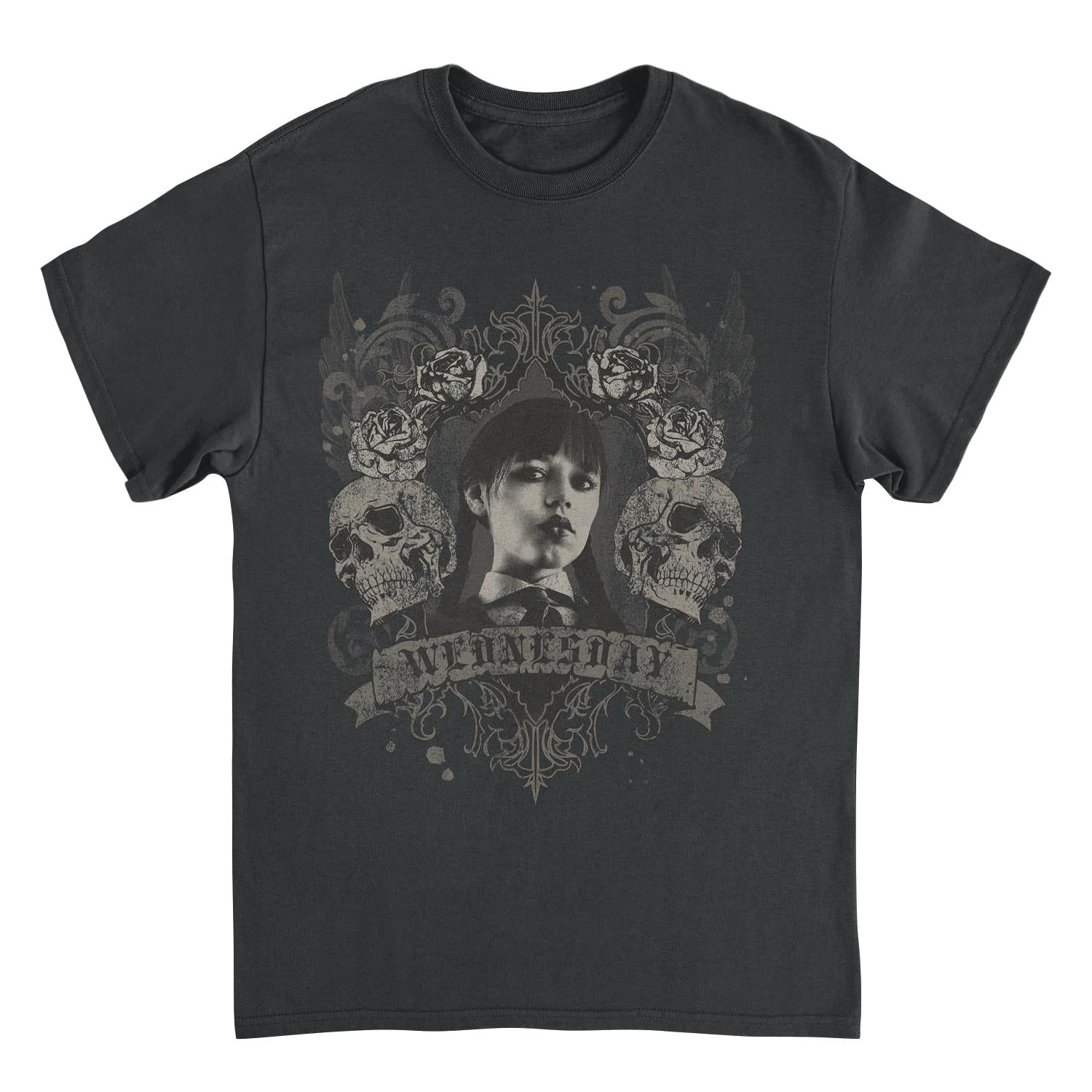 Wednesday Banner Skulls Black T-Shirt