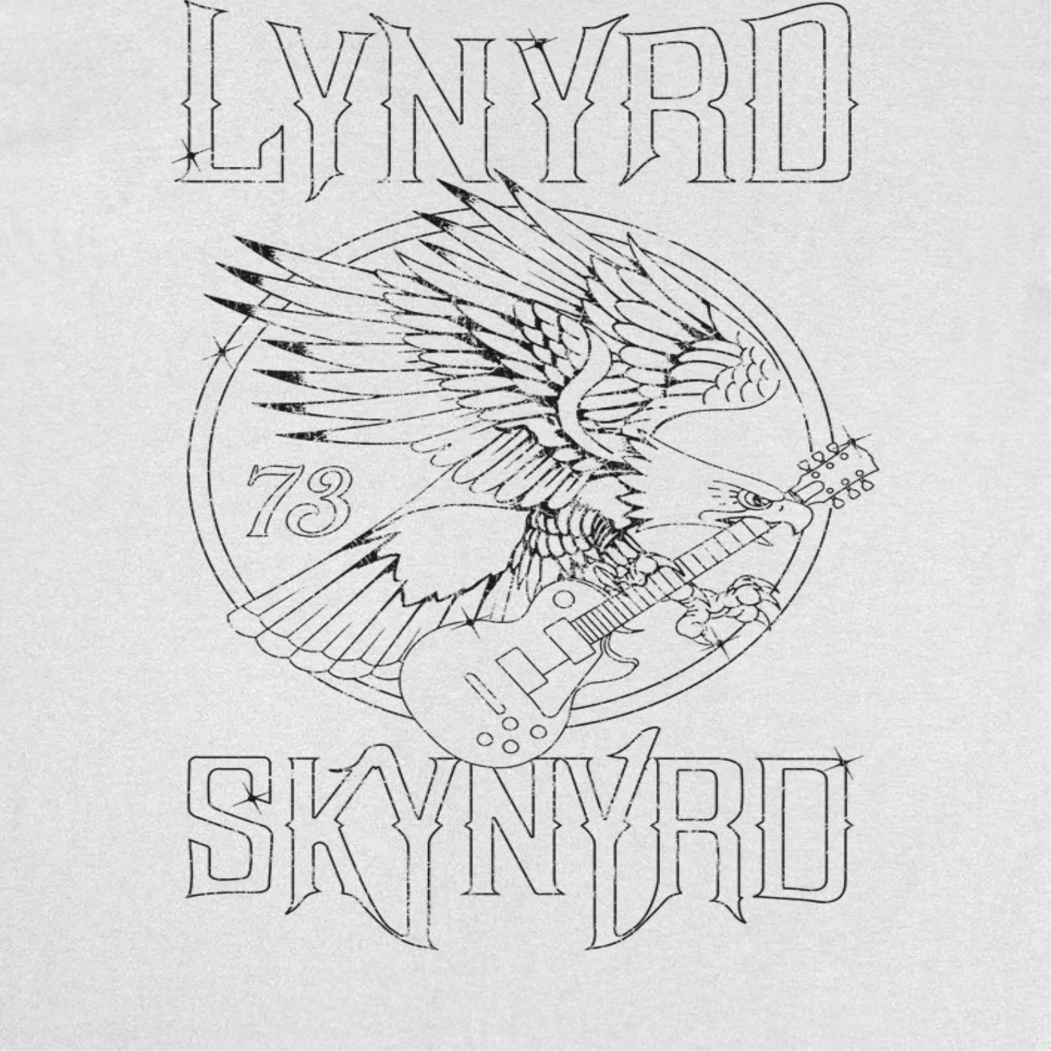 Lynyrd Skynyrd Outlined Eagle Guitar Black White T-Shirt