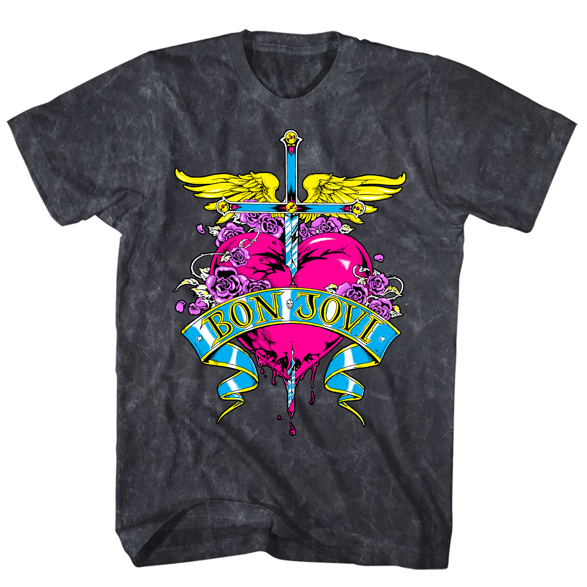 BON JOVI HEART VINTAGE MINERAL WASH BLACK TEE