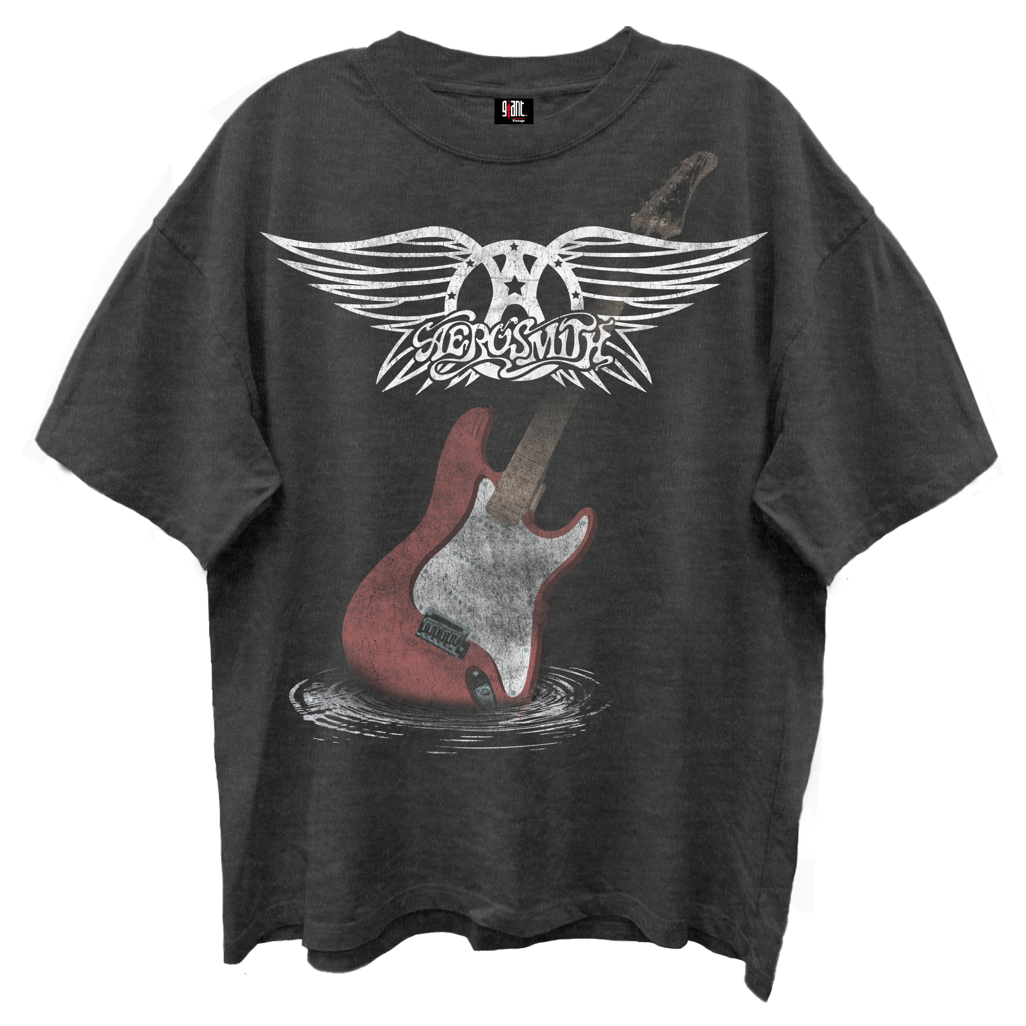 Giant Vintage Aerosmith Guitar Wings Vintage Black Enzyme Washed T-Shirt