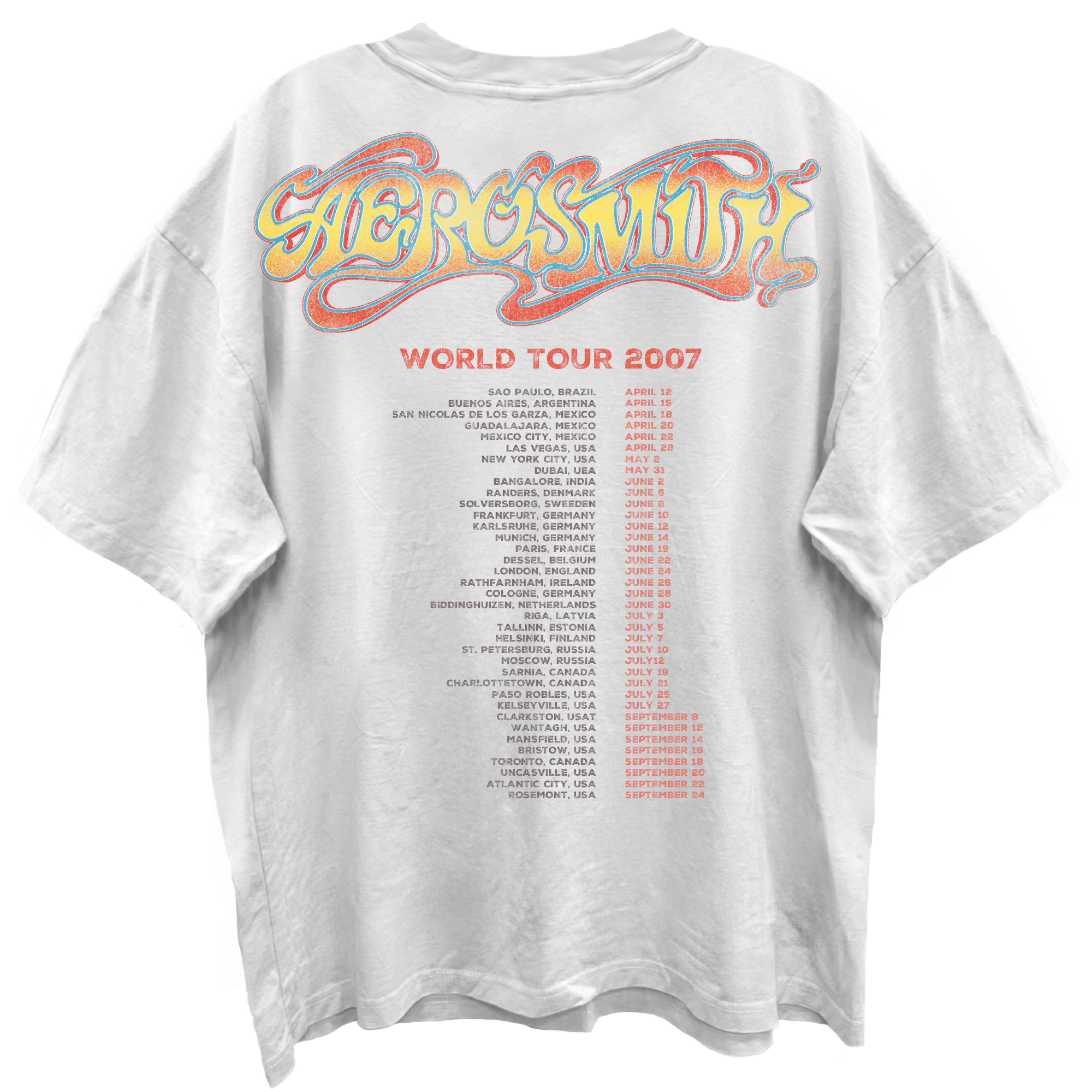 Giant Vintage Aerosmith Dream on World Tour Blanc Enzyme Washed White T-Shirt