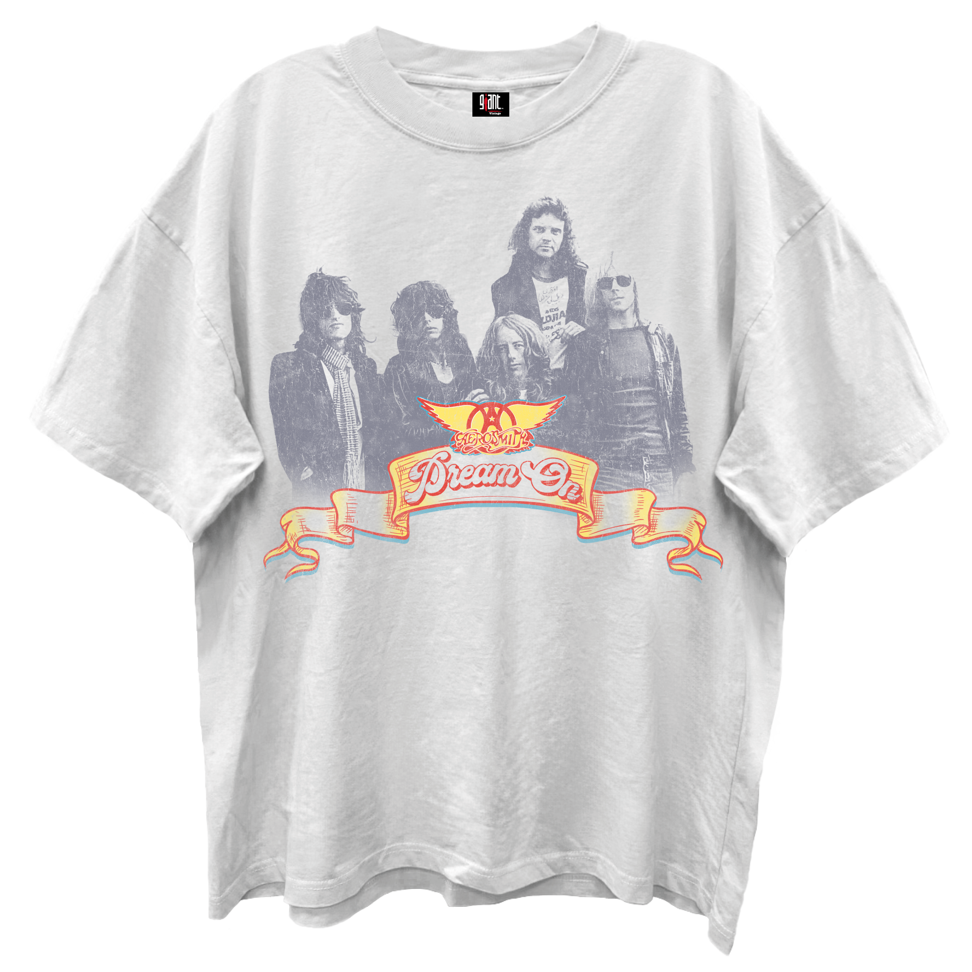 Giant Vintage Aerosmith Dream on World Tour Blanc Enzyme Washed White T-Shirt