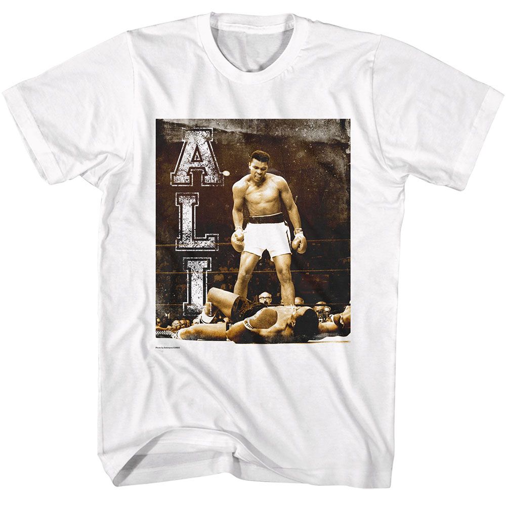 Muhammad Ali Grunge Ko Vertical Text Vintage-Inspired Graphic White T-Shirt