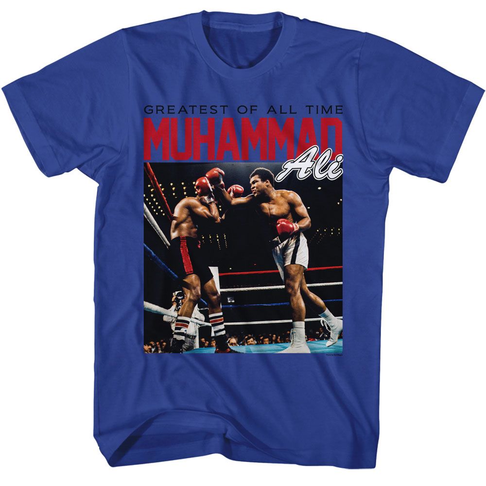Muhammad Ali Fight Ring Light Signature Graphic Royal T-Shirt