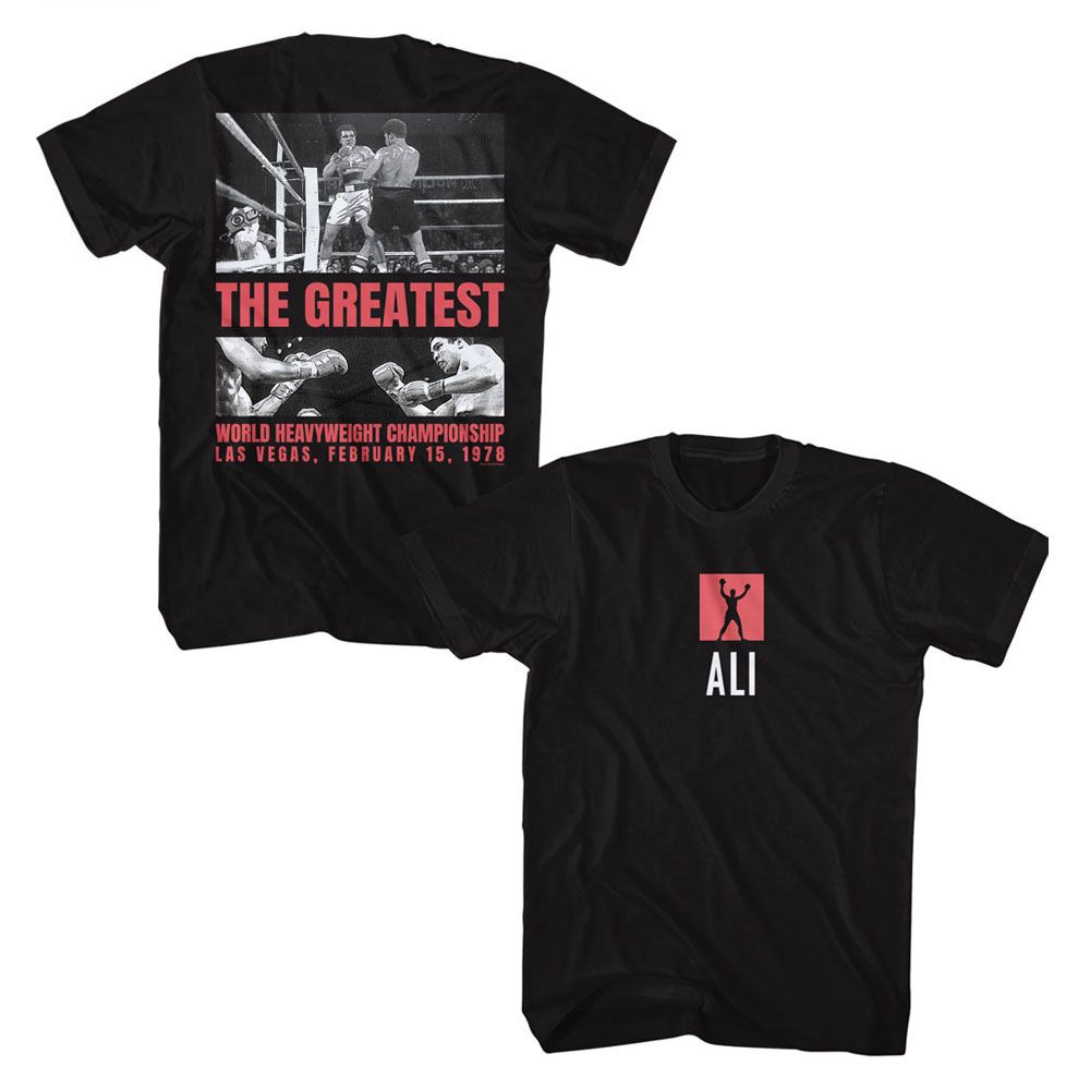Muhammad Ali Boxing Match of Century Classic Graphic Front & Back Print Black T-Shirt