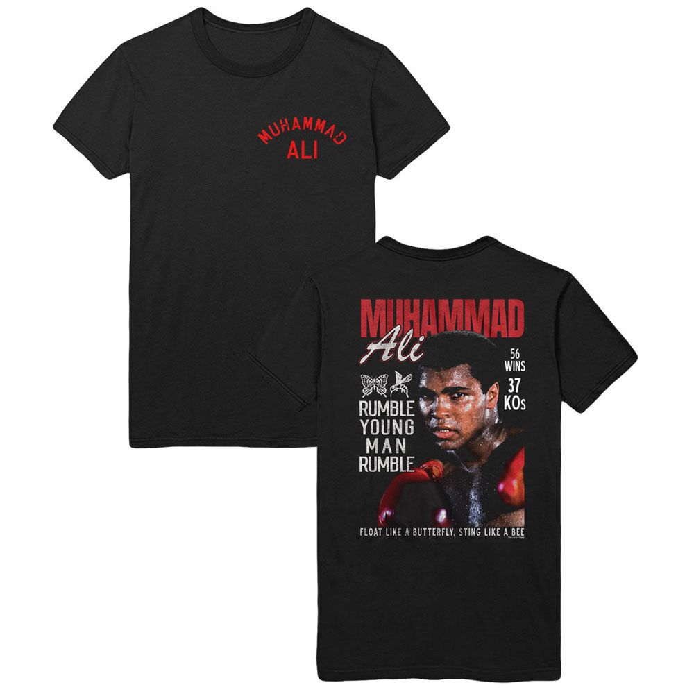 Muhammad Ali Rumble Young Man Front & Back Print Timeless Graphic Black T-Shirt