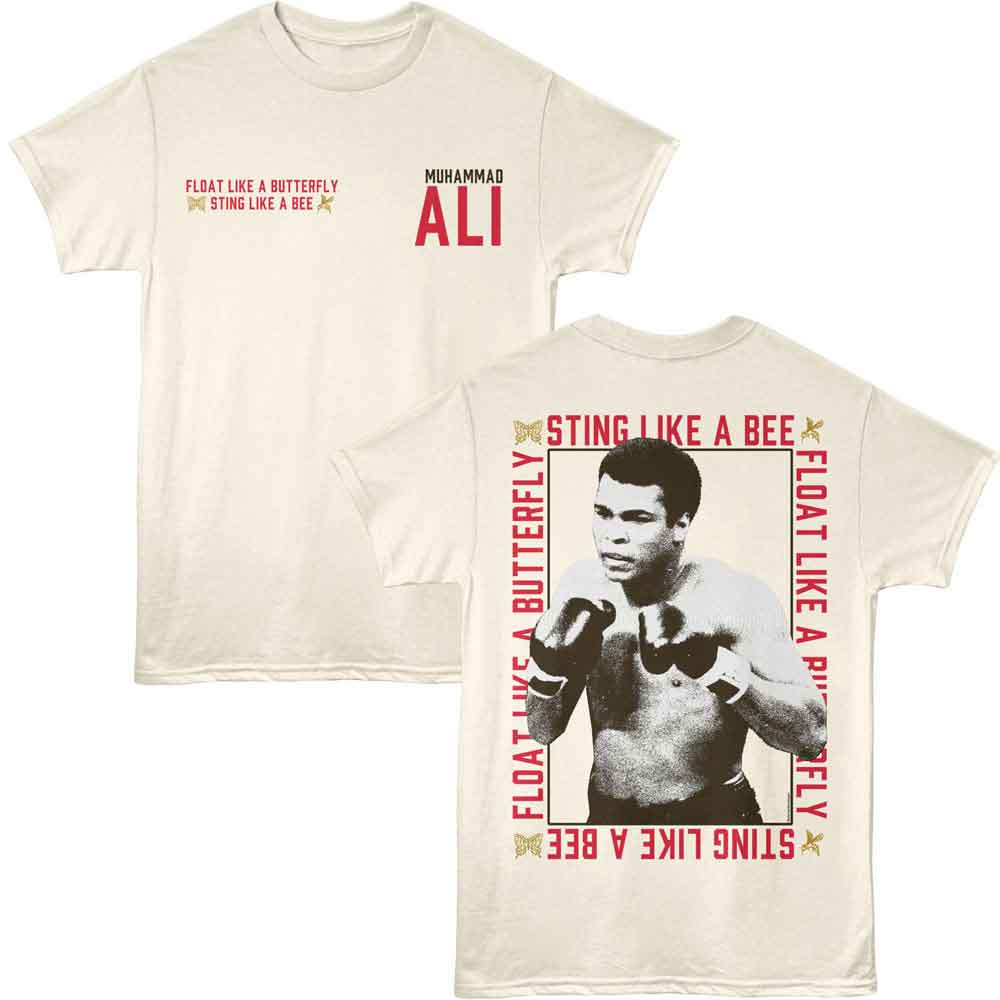 Muhammad Ali Float and Sting Framed Iconic Graphic Front & Back Print Natural T-Shirt