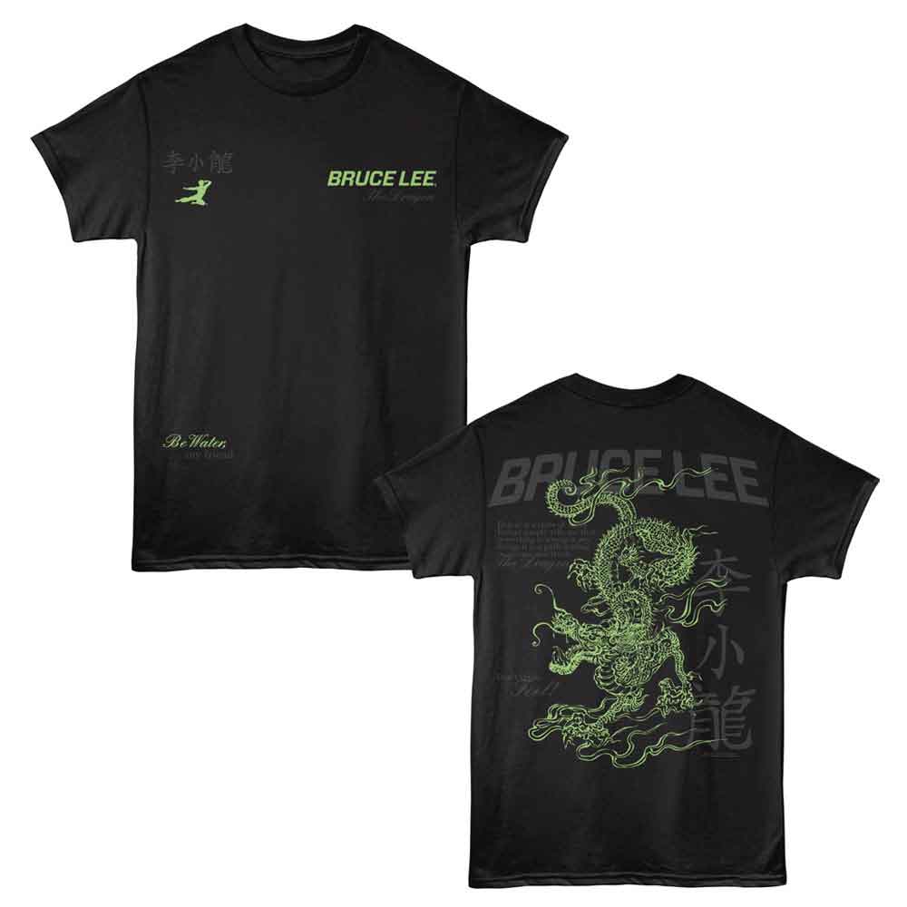 Bruce Lee Dragon 2-Sided Print Black T-Shirt