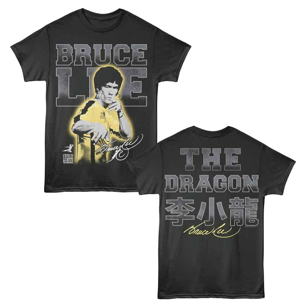 Bruce Lee the Dragon Large Font 2-Sided Print Smoke T-Shirt