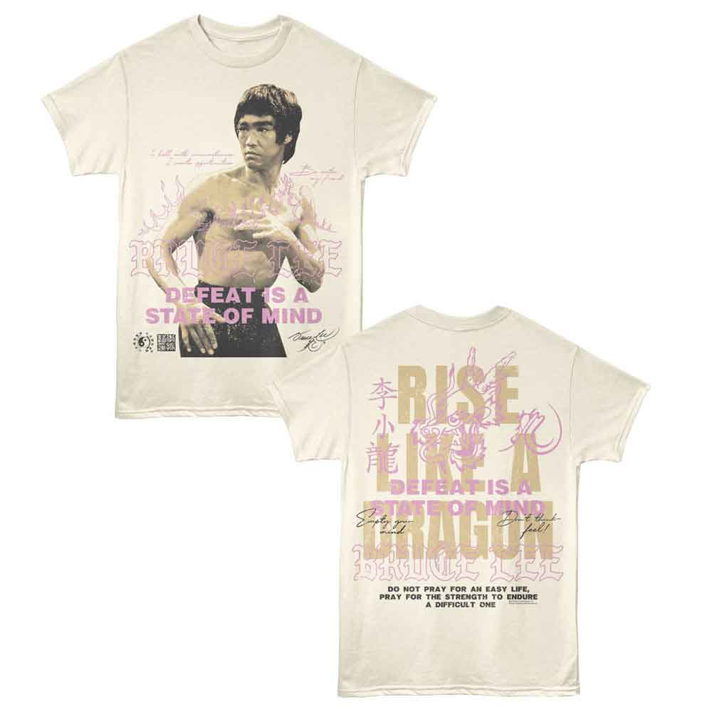 Bruce Lee Rise Like a Dragon Front and Back Print Natural T-Shirt
