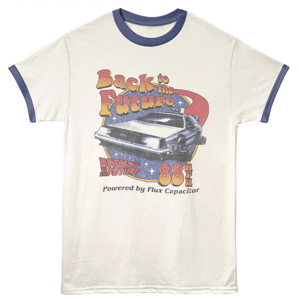 Back to the Future BTTF Stars Retro Font Vintage White India Ink Ringer T-Shirt