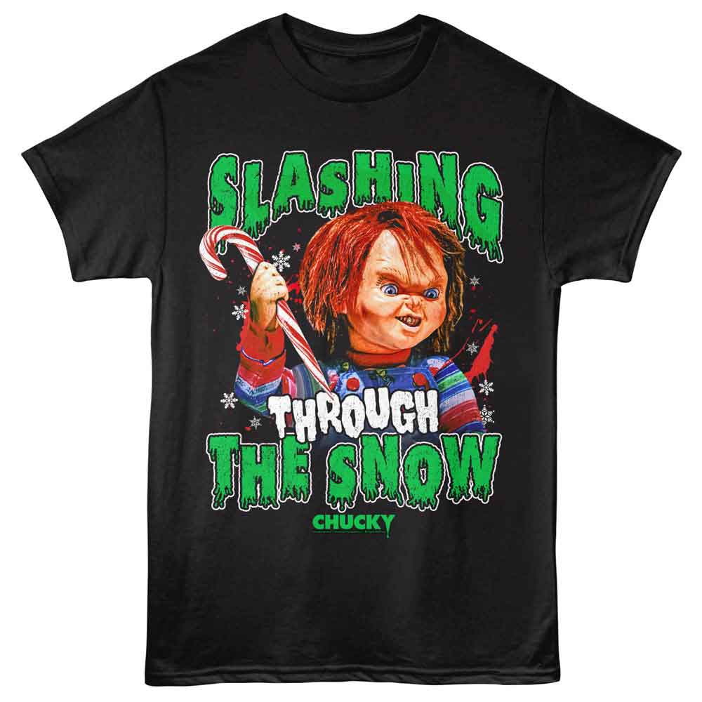 Chucky Slashing Through the Snow Black T-Shirt