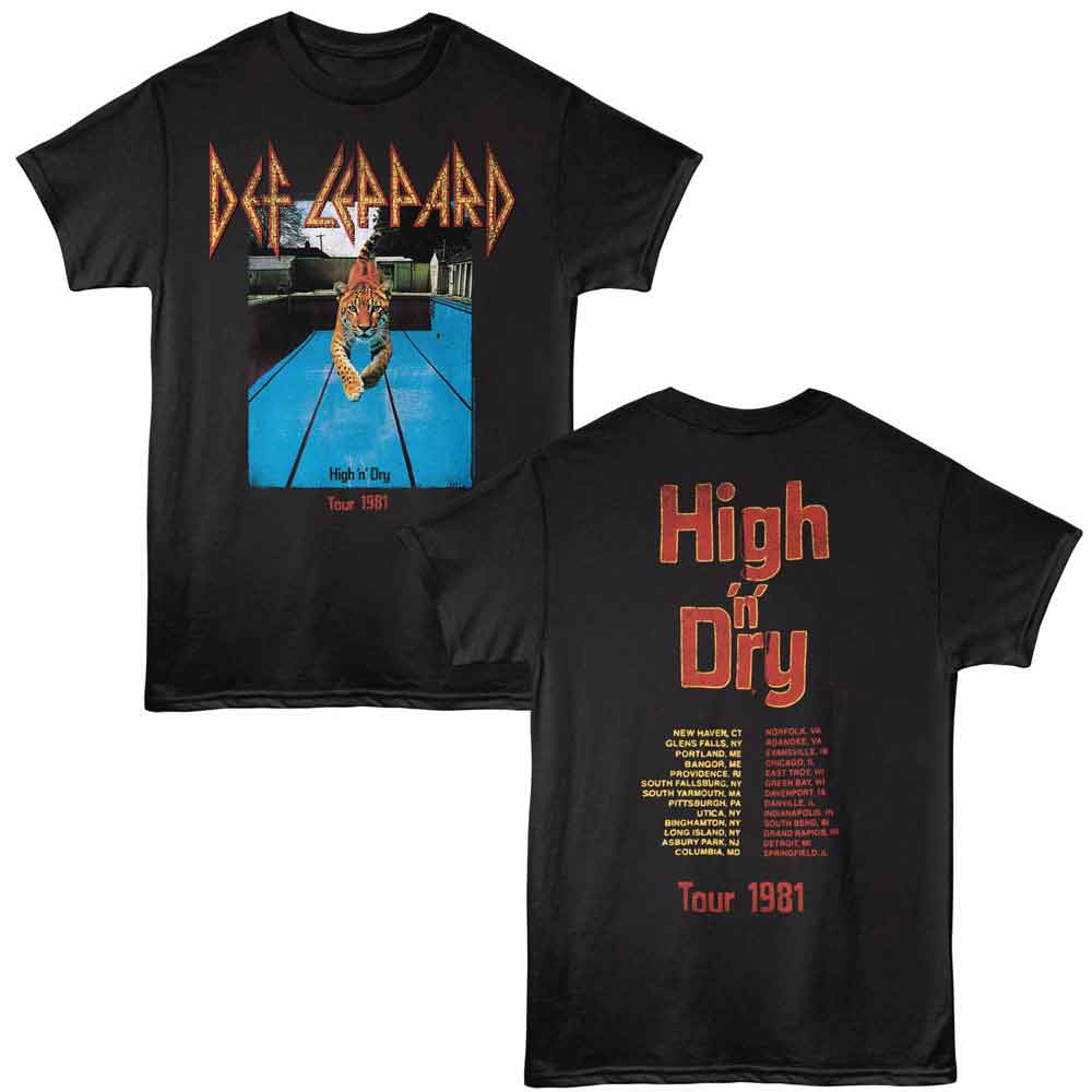 Def Leppard High n Dry 81 Black Front & Back Print T-Shirt