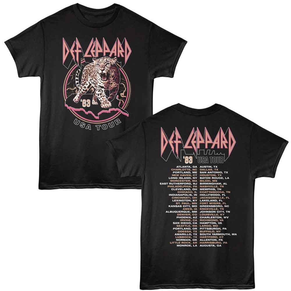 Def Leppard 83 USA Tour Black Front & Back Print T-Shirt