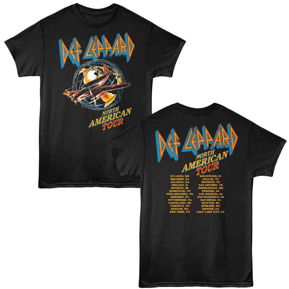 Def Leppard NA Tour Plane Black Front & Back Print T-Shirt