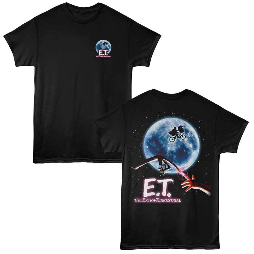 E.T. Moon Front & Back Print Black T-Shirt