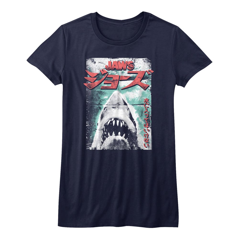Jaws Worn Japanese Poster Navy Women's T-Shirt