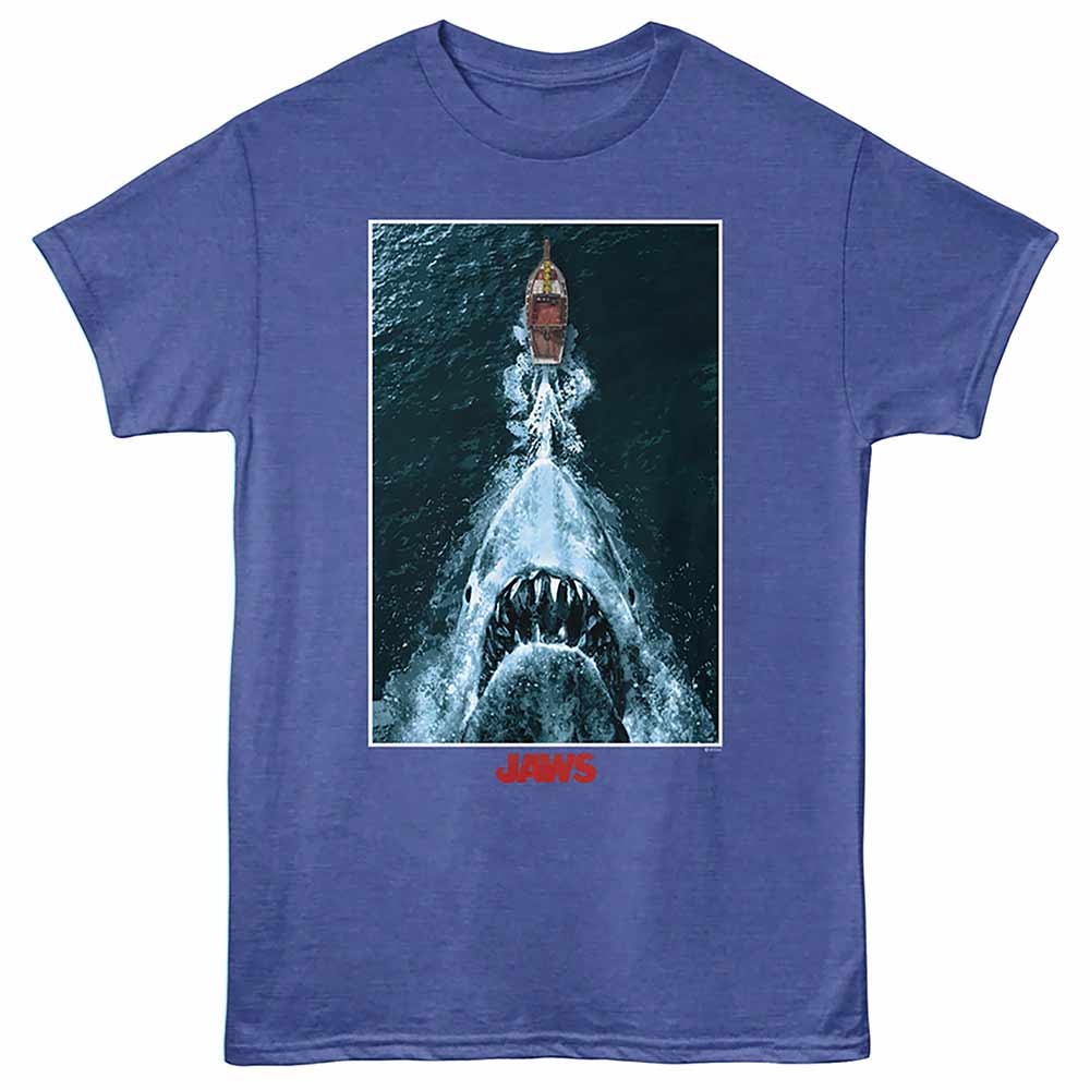 Jaws Shark Chasing Boat Poster Royal Heather T-Shirt