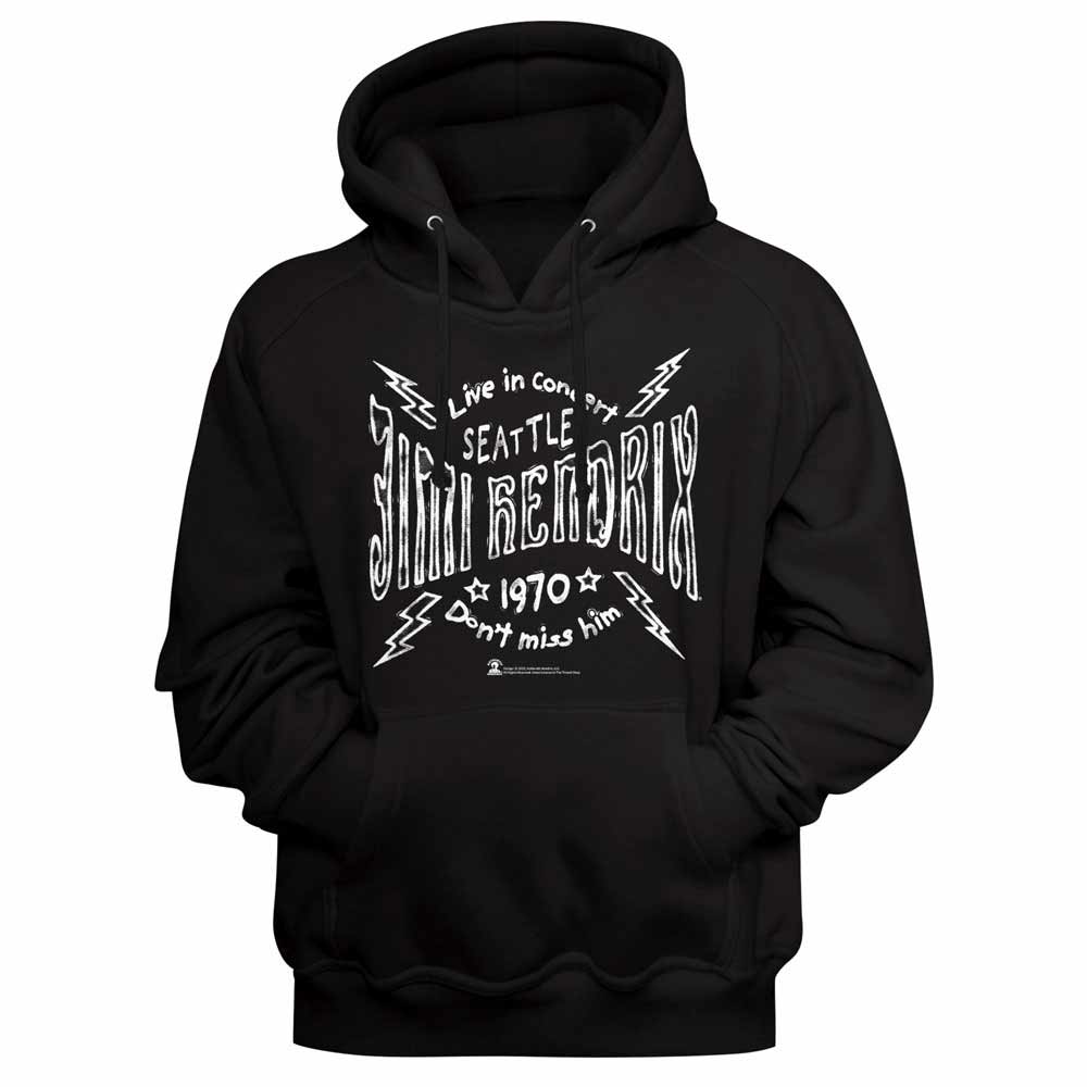 Jimi Hendrix Seattle 70 Lightning Black Hoodie