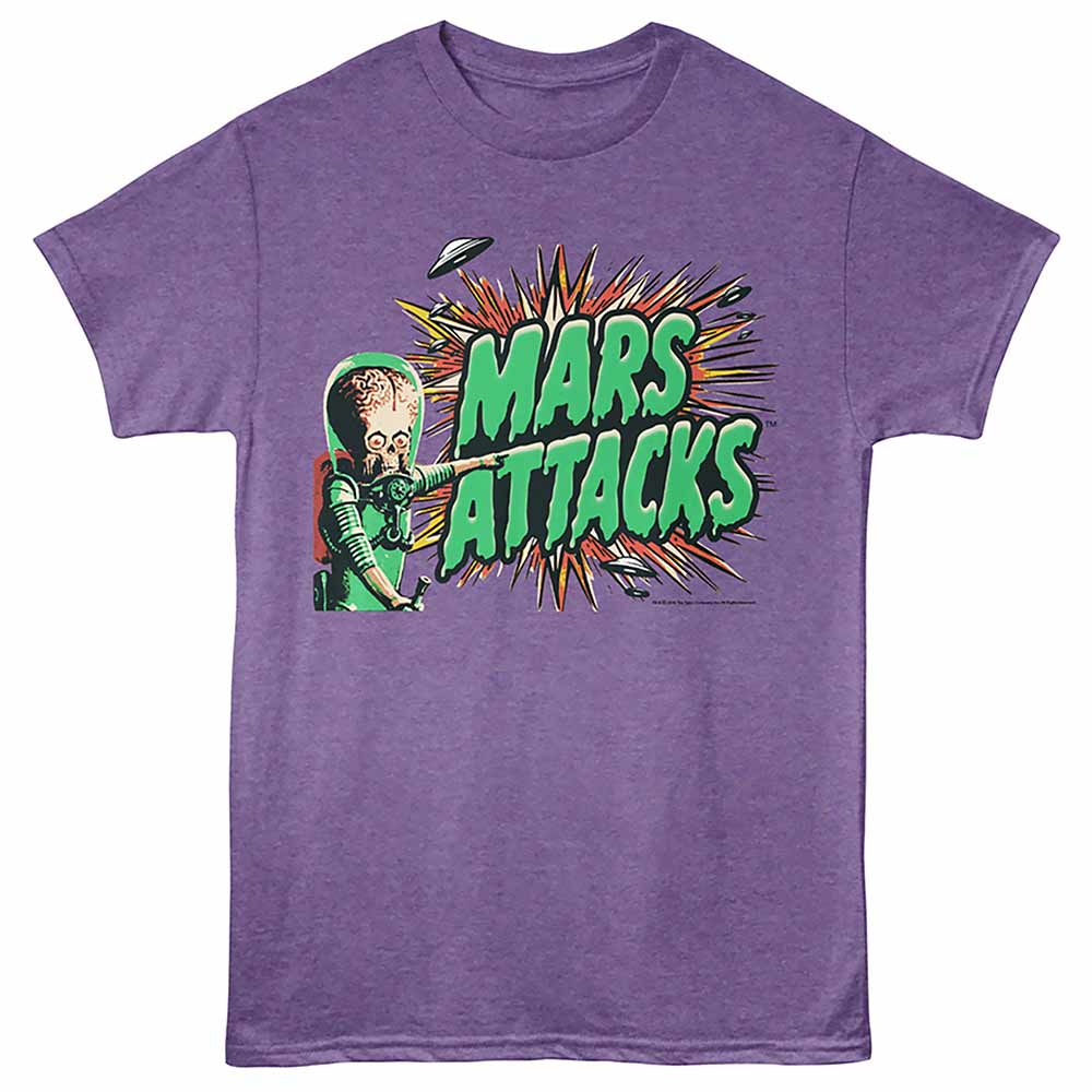 Mars Attacks Logo And Martian Purple Heather T-Shirt