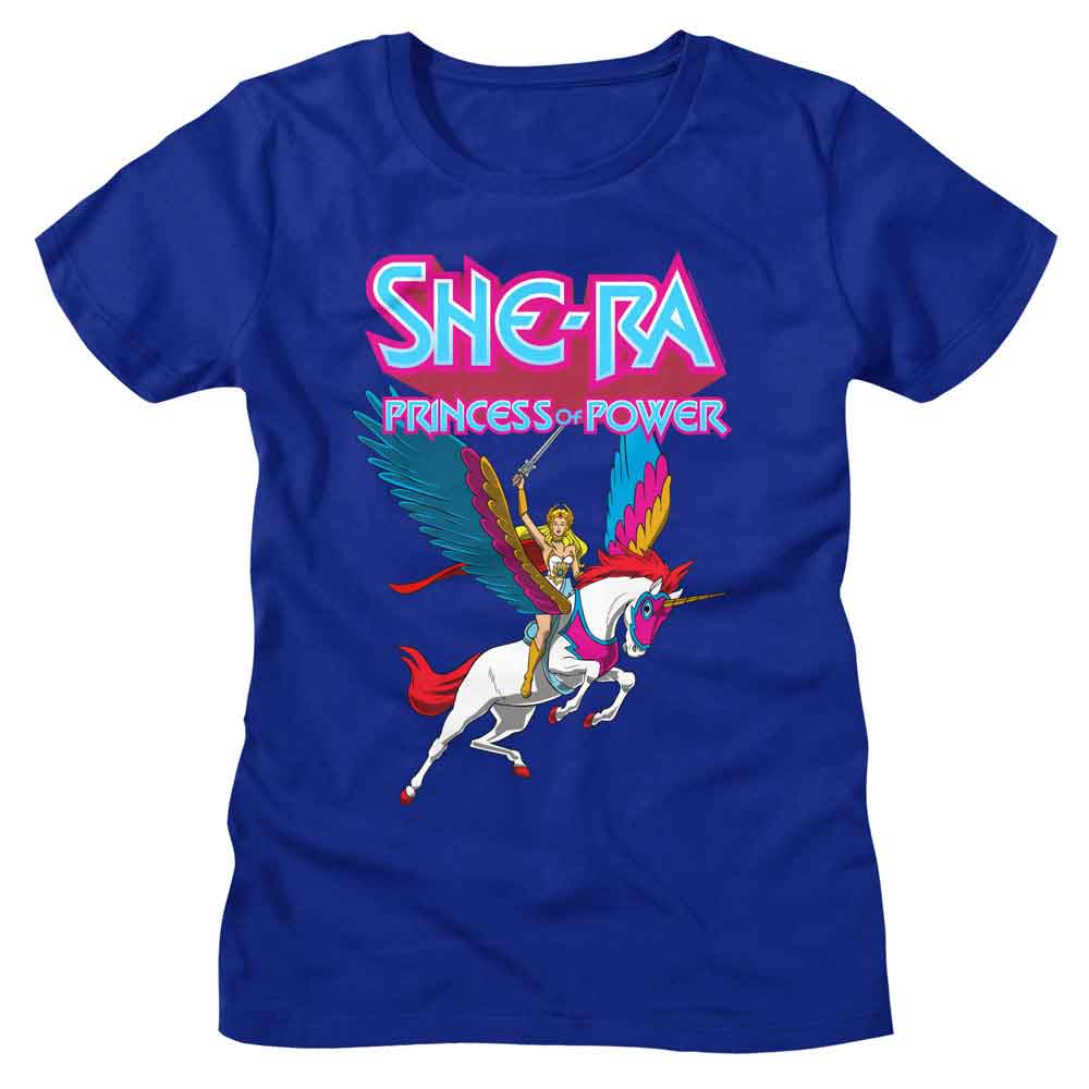 Masters of the Universe Motu She Ra Swiftwind and Logo Royal Blue Women's T-Shirt