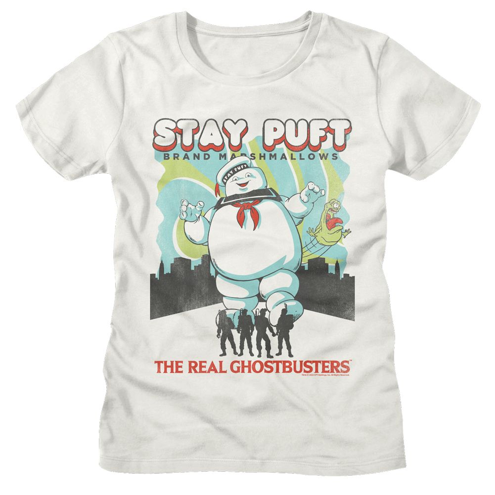 The Real Ghostbusters RGB Stay Puft and Busters Vintage White Women's T-Shirt