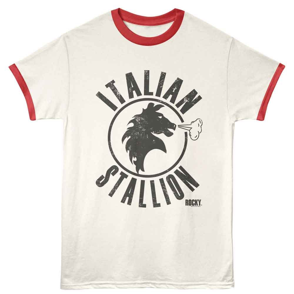 Rocky Italian Stallion Vintage White Rio Red Ringer T-Shirt