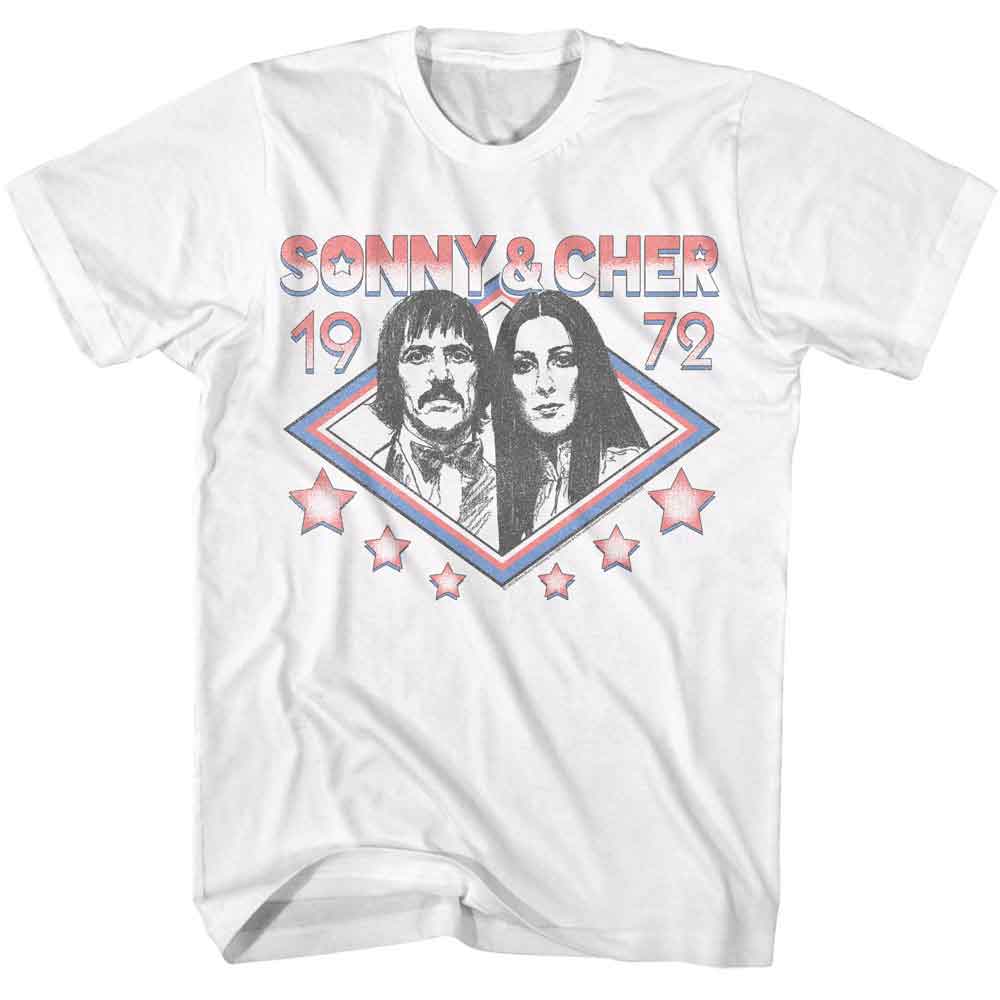 Sonny and Cher 1972 Stars White T-Shirt
