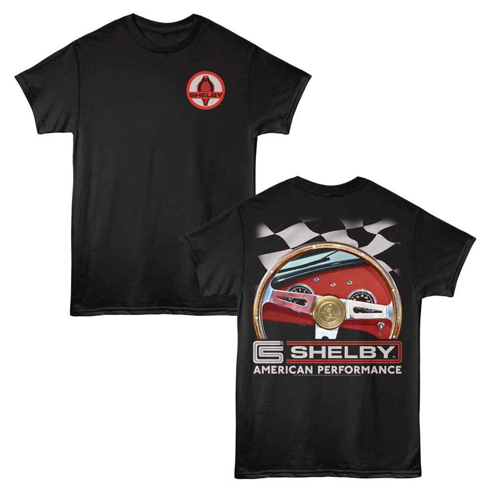 Carroll Shelby Steering Wheel Front and Back Print Black T-Shirt