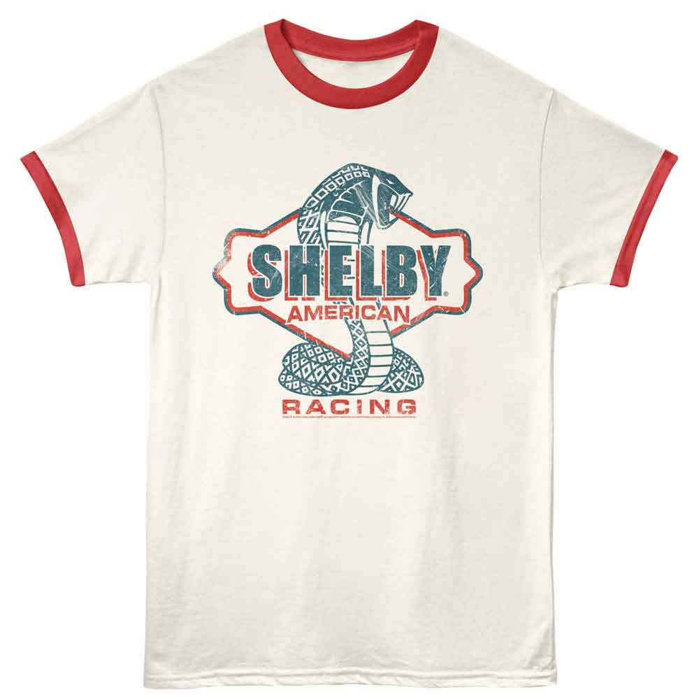 Carroll Shelby Old Sign Style Vintage White Rio Red Ringer T-Shirt