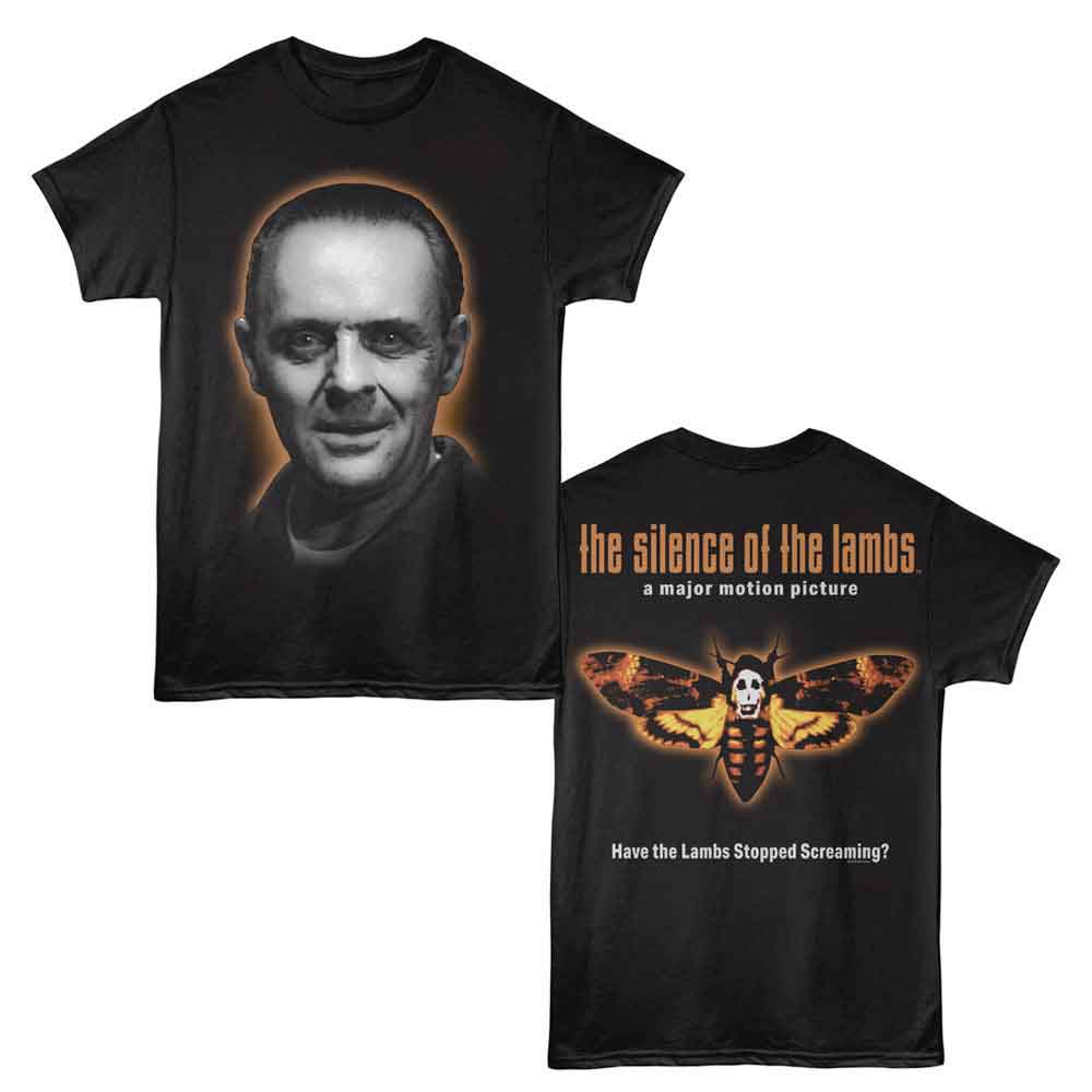 Silence of the Lambs Hannibal Face Color Moth Front and Back Print Black T-Shirt