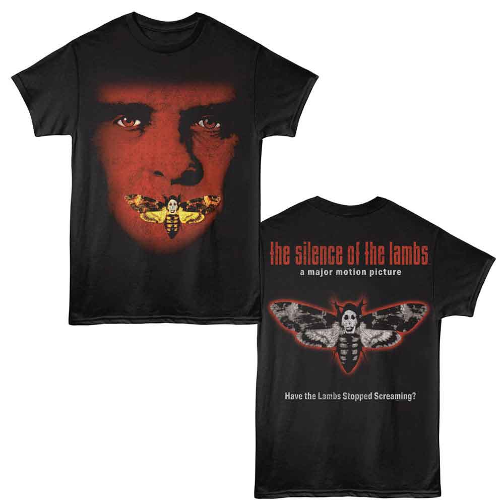 Silence of the Lambs Face Moth Front and Back Print Black T-Shirt