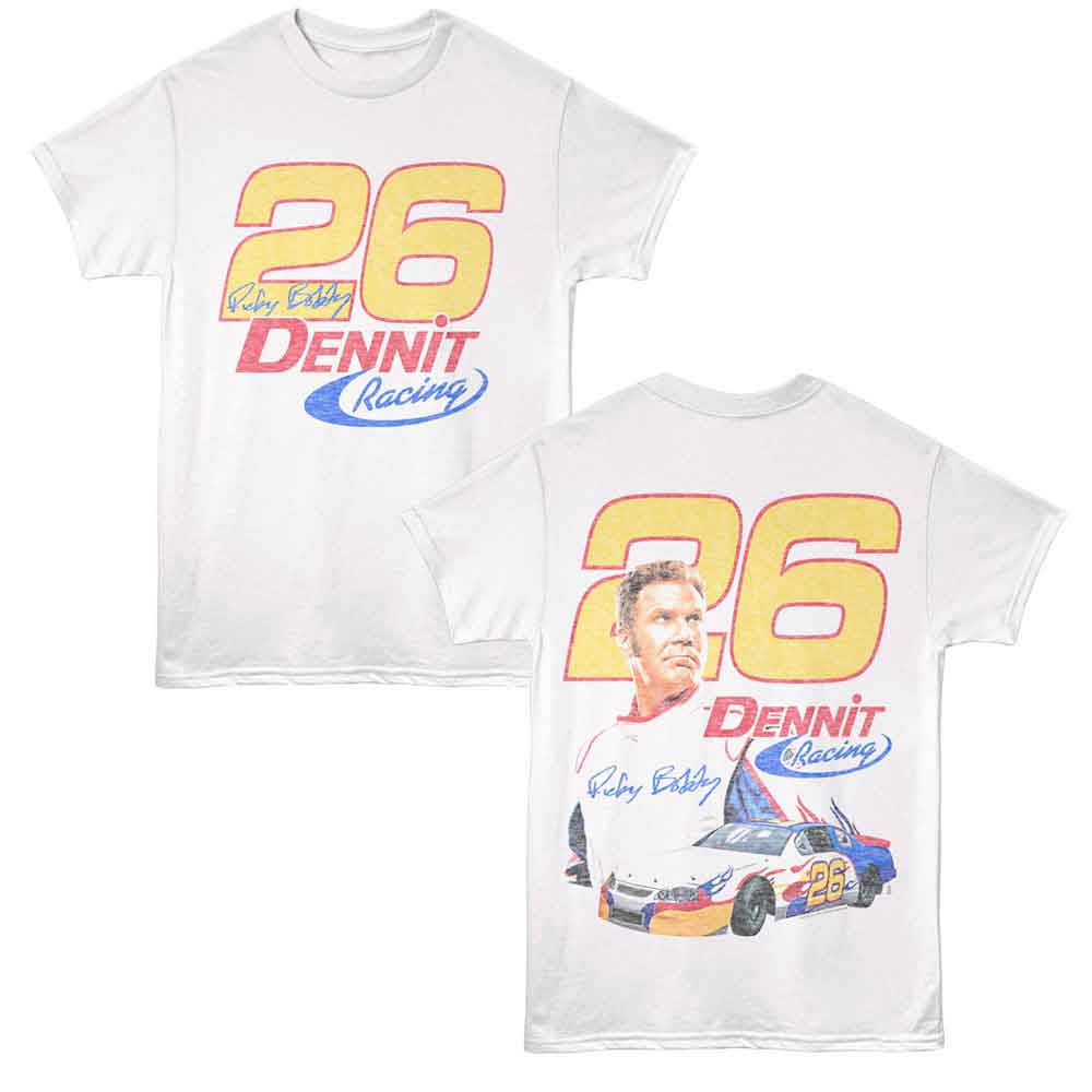 Talledega Nights Dennit Racing 26 White Front & Back Print T-Shirt