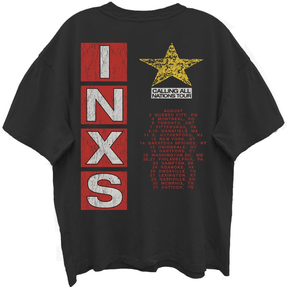 Giant Vintage INXS Calling All Nations Tour 2-Sided Print Limo Black Enzyme Washed T-Shirt