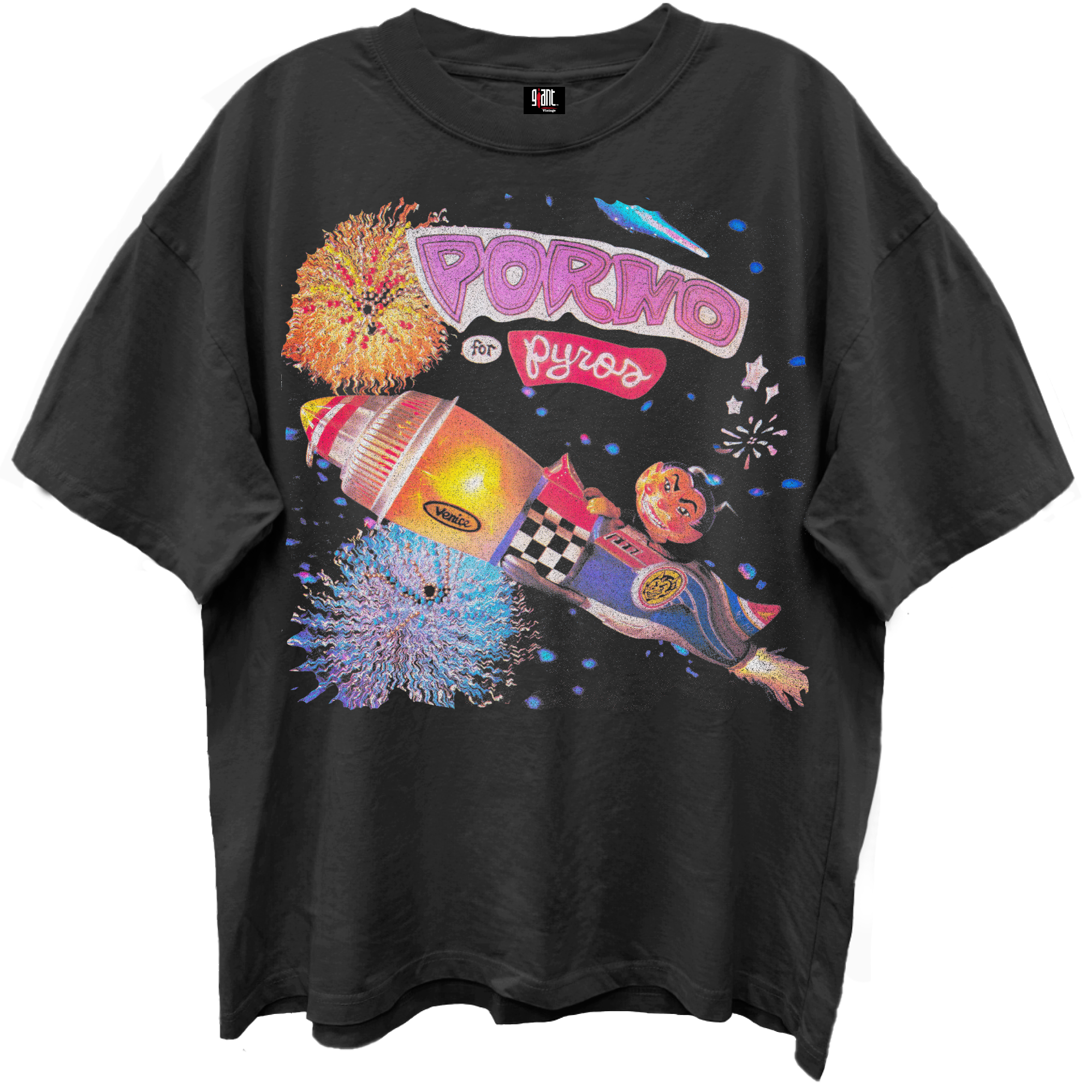 Giant Vintage Porno for Pyros Album Cover Vintage Black Enzyme Washed T-Shirt