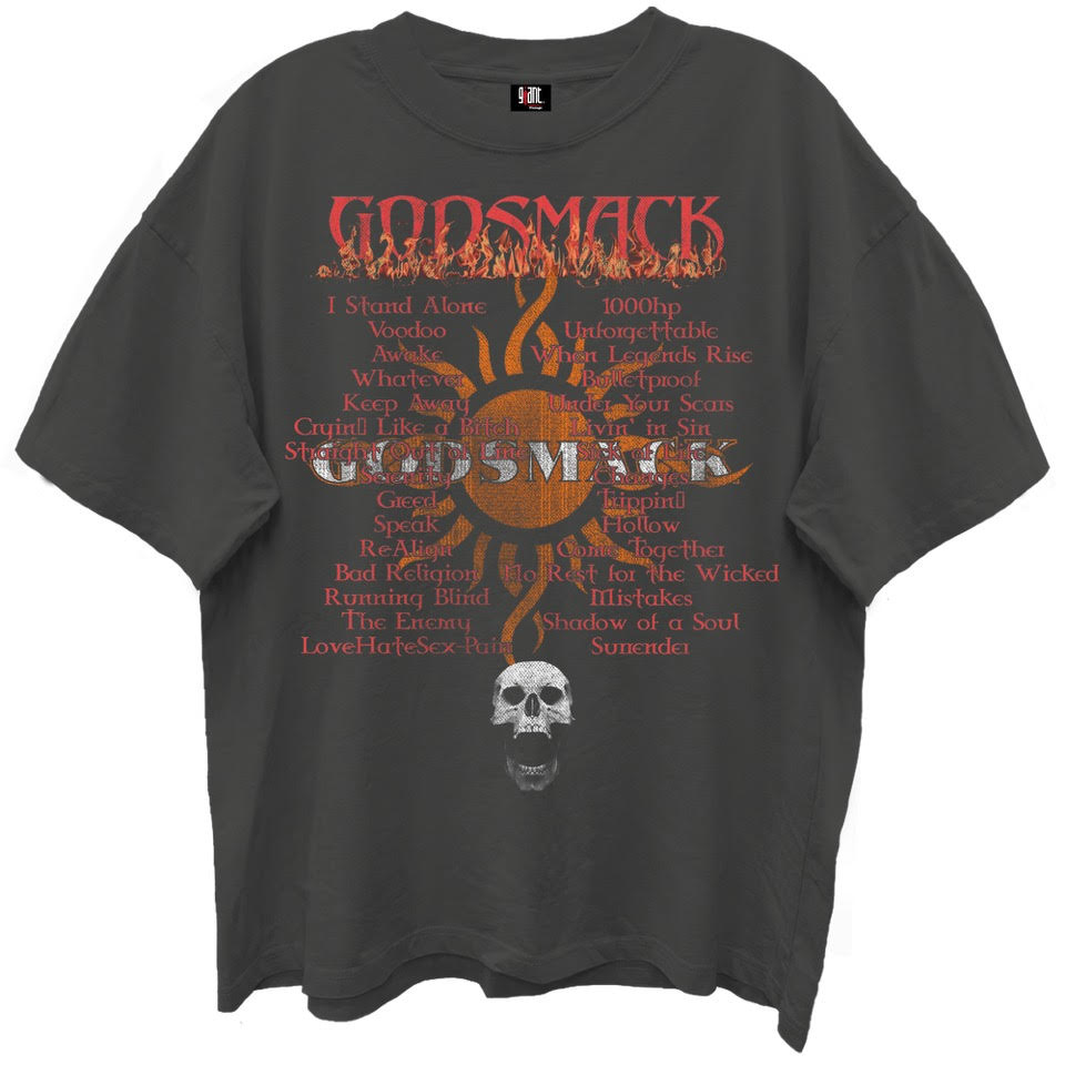 Giant Vintage Godsmack Greatest Hits Play List Vintage Black Enzyme Washed T-Shirt