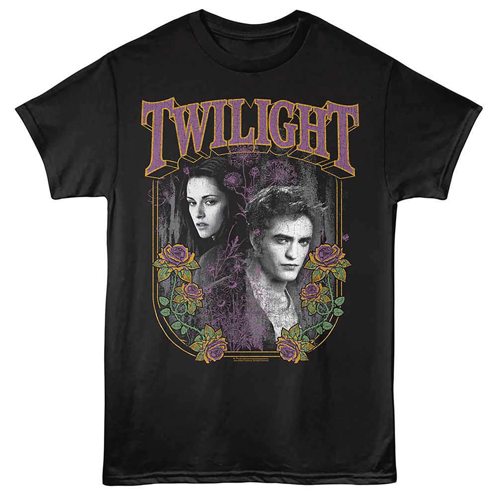Twilight Floral Couple Black T-Shirt