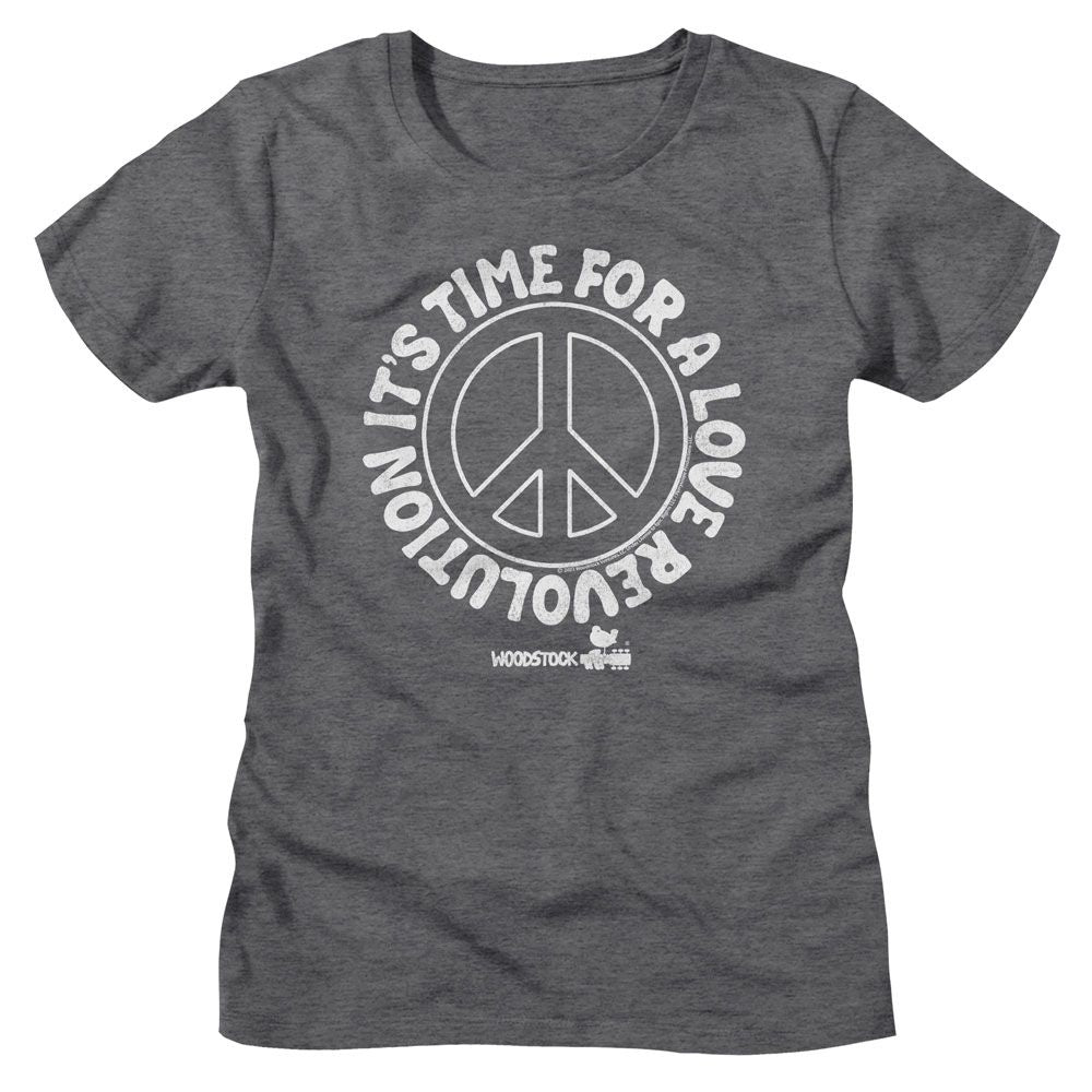 Woodstock Love Revolution Peace Sign Heather Gray Women's T-Shirt