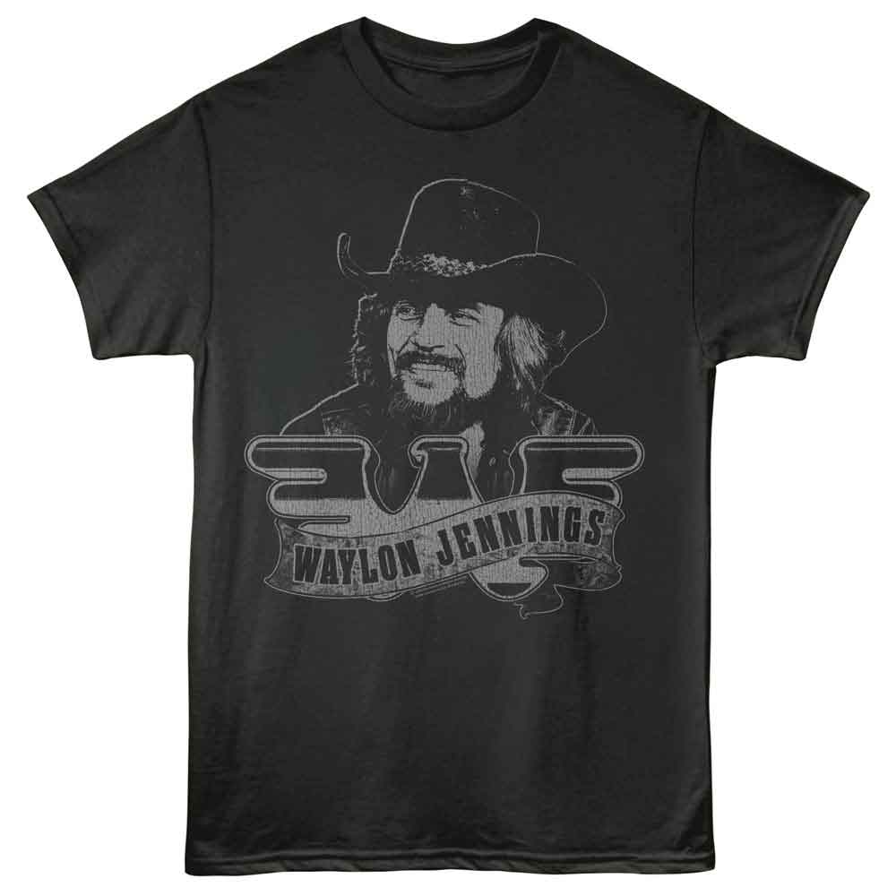 Waylon Jennings Portrait and Logo Smoke T-Shirt