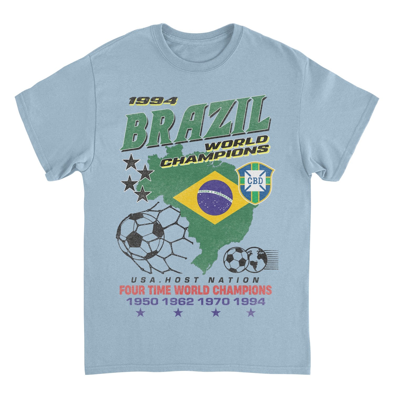 Toffs Retro Soccer Futbol Brazil World Light Blue T-Shirt
