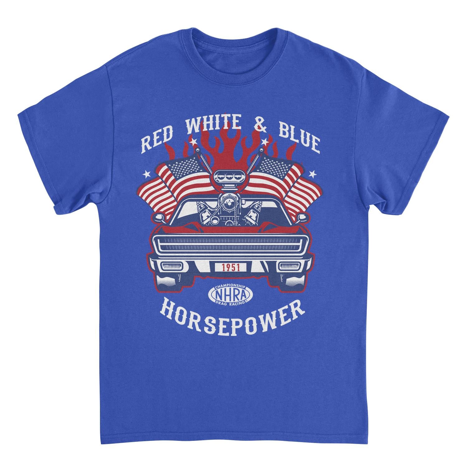 NHRA Red White and Blue Horsepower Royal T-Shirt
