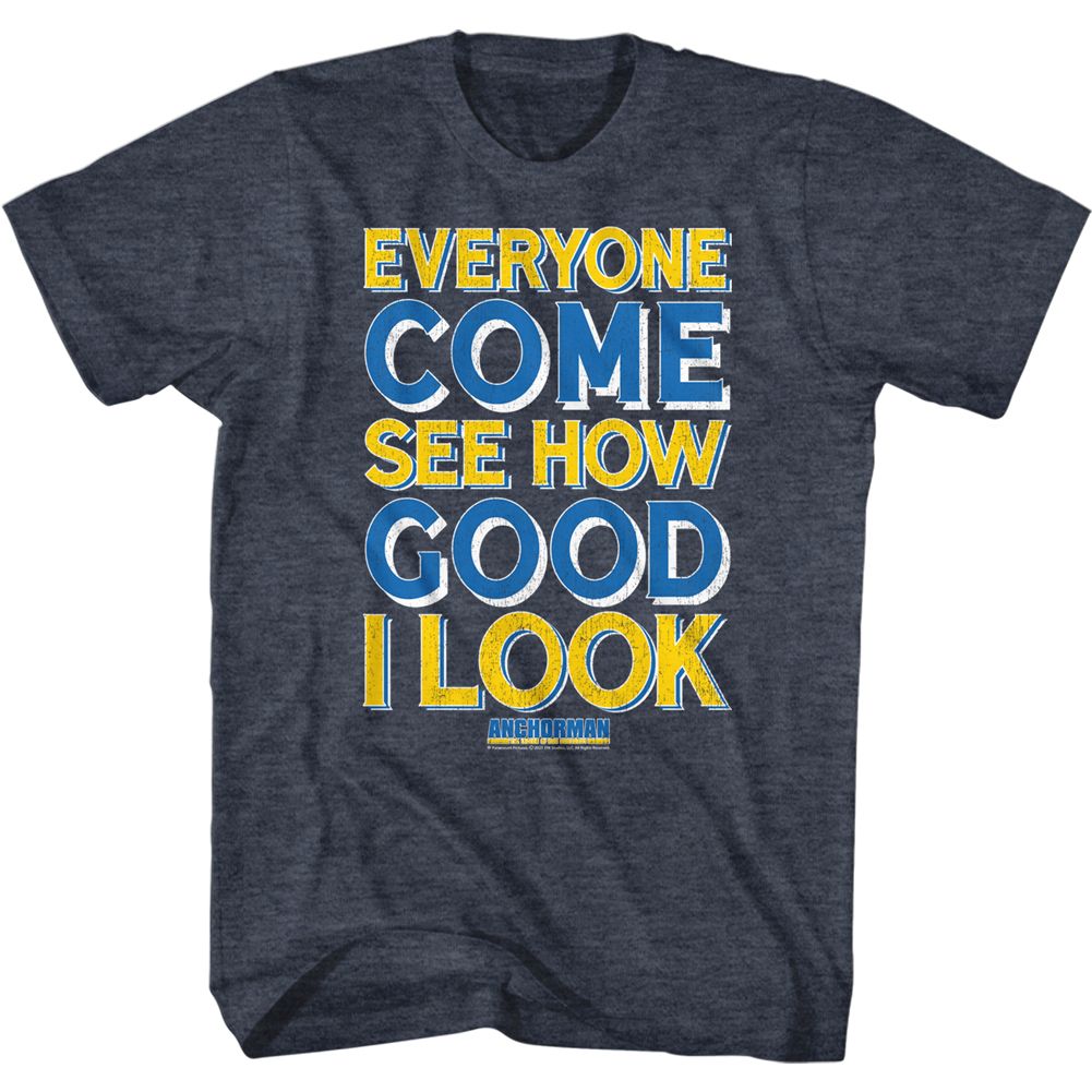 Wholesale Anchorman Movie Good I Look Type Heather Navy Adult T-Shirt