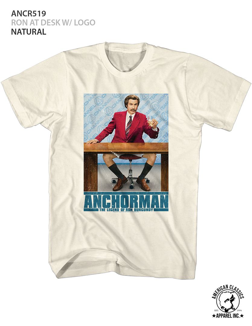 Wholesale Anchorman Movie Ron at Desk w/ Logo Solid Natural Adult T-Shirt